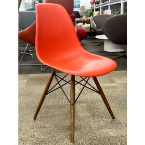 Herman Miller Eames Molded Plastic Side Chair (Red Orange/Walnut)