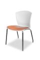 Pre-owned Thone stack chair has white plastic body with peach vinyl seat.